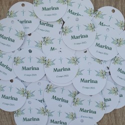 Etiqueta Religiosa Cruz Verde | Pegatina Personalizada Bautizo y Comunión