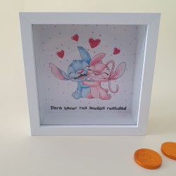 Hucha de Madera Blanca Stitch y Ángel Disney | Regalos Originales