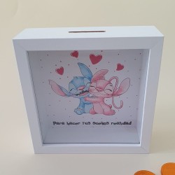 Hucha de Madera Blanca Stitch y Ángel Disney | Regalos Originales