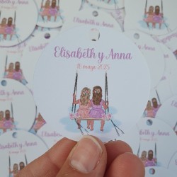 Etiqueta Redonda Niña Columpio | Pegatina Personalizada Infantil