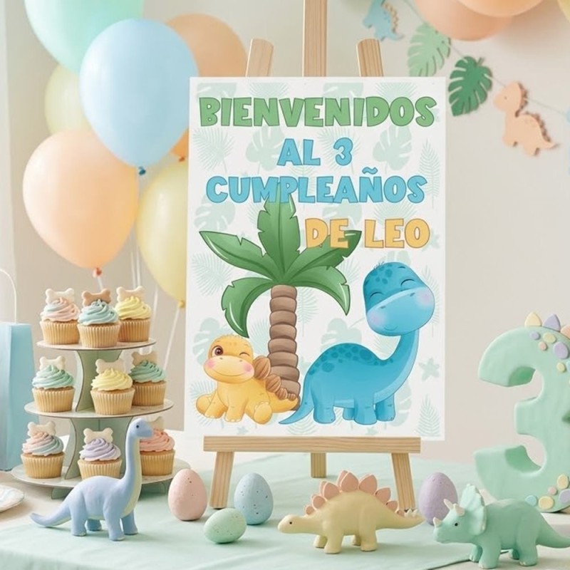 Letrero A4 Bienvenidos Dinosaurio | Carteles de Bienvenida Infantiles