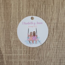 Etiqueta Redonda Niña Columpio | Pegatina Personalizada Infantil