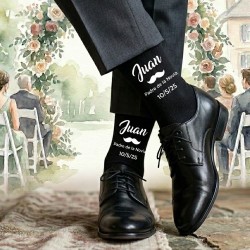Calcetines Negros Bigote Novio y Testigos | Regalos de Boda Originales