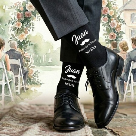 Calcetines Negros Bigote Novio y Testigos | Regalos de Boda Originales