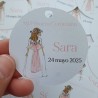 Etiqueta Comunión Niña Cuerpo Entero Lazo Rosa | Pegatina Personalizada