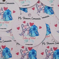 Etiquetas y Pegatinas Stitch y Angel Rosa | Detalles Disney