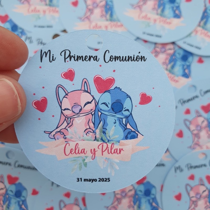 Etiquetas y Pegatinas Stitch y Angel Rosa | Detalles Disney