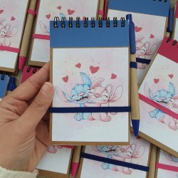 Cuaderno A6 con Bolígrafo Stitch y Ángel Disney | Papelería Creativa