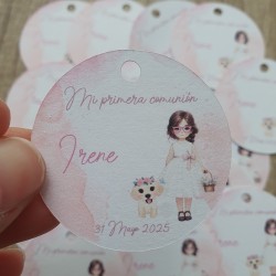 Etiqueta Redonda Niña con Perro | Pegatina Personalizada Mascotas