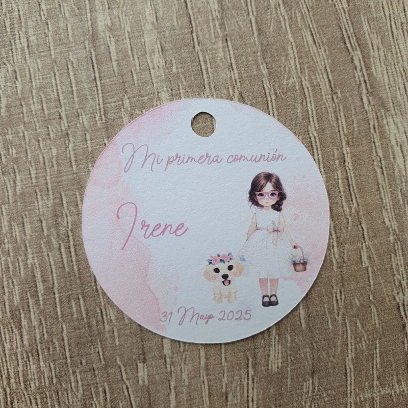 Etiqueta Redonda Niña con Perro | Pegatina Personalizada Mascotas
