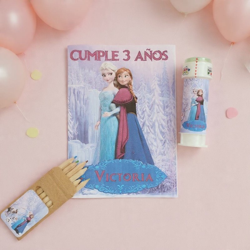 Pack Regalo Divertido Frozen Disney | Libro Colorear, Lápices y Pompero