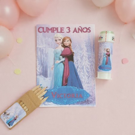 Pack Regalo Divertido Frozen Disney | Libro Colorear, Lápices y Pompero