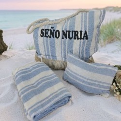 Set Algodón Rayas Personalizado Profe | Bolsa, Neceser y Pareo