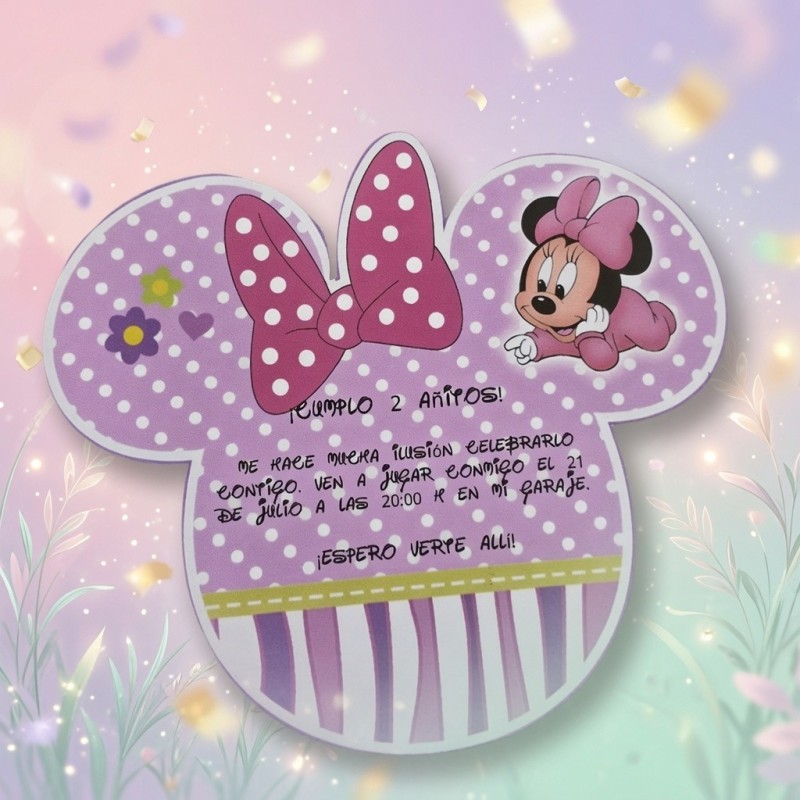 Invitación Cabeza de Minnie Mouse Personalizada | Cumpleaños Infantiles