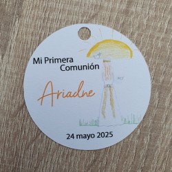 Etiqueta Redonda Dibujo Niña a Mano | Pegatina Estilo Artesanal