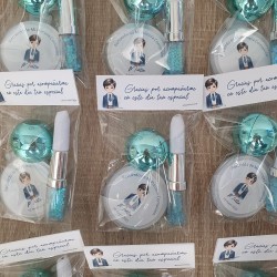 Pack Comunión Niño Personalizado: Espejo + Bálsamo Bola + Bolígrafo Purpurina