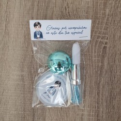 Pack Comunión Niño Personalizado: Espejo + Bálsamo Bola + Bolígrafo Purpurina