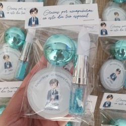 Pack Comunión Niño Personalizado: Espejo + Bálsamo Bola + Bolígrafo Purpurina