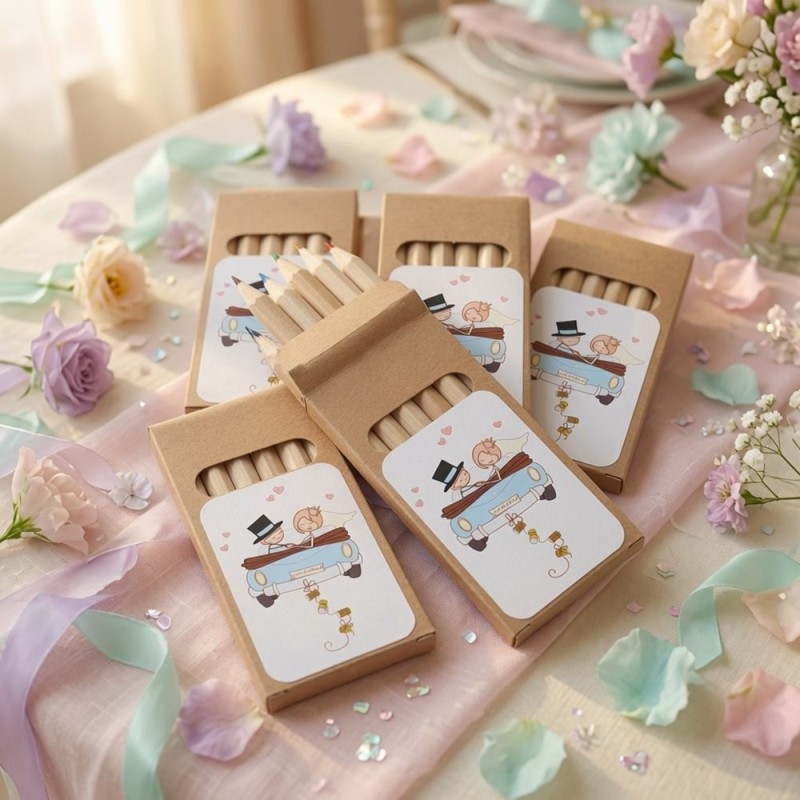 Caja Lápices de Madera Recién Casados | Detalles de Boda Personalizados