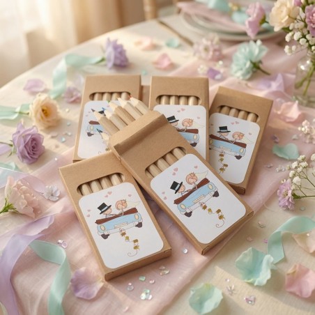 Caja Lápices de Madera Recién Casados | Detalles de Boda Personalizados