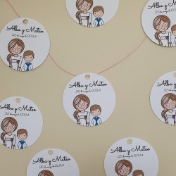 Etiqueta Redonda Niño y Niña | Pegatina Personalizada Eventos Dobles