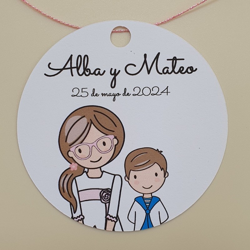 Etiqueta Redonda Niño y Niña | Pegatina Personalizada Eventos Dobles