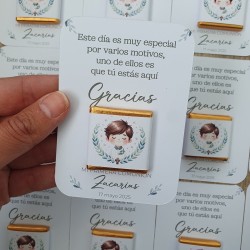 Tarjeta de Agradecimiento con Chocolatina Napolitana Niño Comunión