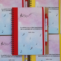 Cuaderno A5 con Bolígrafo Notas Musicales | Regalos Personalizados