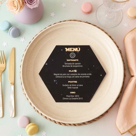 Minuta Hexagonal Star Wars Personalizada | Menú de Boda o Cumpleaños