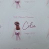Pegatina Redonda Niña Comunión Lazo Buganvilla | Adhesivo Personalizado