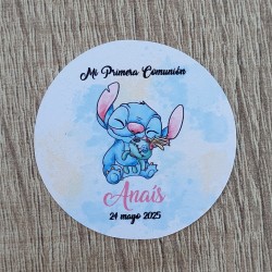 Pegatina Redonda Stitch y Scrump Acuarela | Disney Personalizado