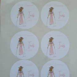 Pegatina Redonda Niña Cuerpo Entero Lazo Rosa | Personalizada