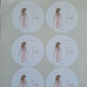 Pegatina Redonda Niña Cuerpo Entero Lazo Rosa | Personalizada