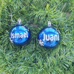 Bola de Navidad Azul Personalizada con Nombre | Adornos Árbol