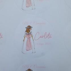 Pegatina Redonda Niña Cuerpo Entero Lazo Rosa | Personalizada