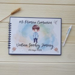 Libro de Firmas Comunión Niño Kawaii: Traje Azul | Recuerdo Especial