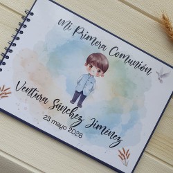 Libro de Firmas Comunión Niño Kawaii: Traje Azul | Recuerdo Especial