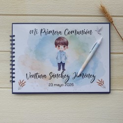 Libro de Firmas Comunión Niño Kawaii: Traje Azul | Recuerdo Especial