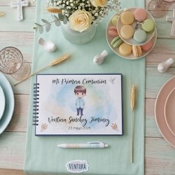 Libro de Firmas Comunión Niño Kawaii: Traje Azul | Recuerdo Especial