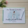 Libro de Firmas Comunión Niña: Diseño Lazo Verde Agua | Recuerdo Elegante