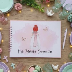 Libro de Firmas Comunión Niña: Diseño Lazo Rosa | Recuerdo Dulce