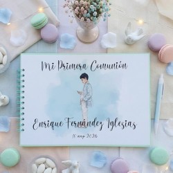 Libro de Firmas Comunión Niño: Diseño Verde Agua | Recuerdo Elegante