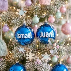 Bola de Navidad Azul Personalizada con Nombre | Adornos Árbol