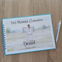 Libro de Firmas Comunión Personalizado: ¡Tu Foto en el Campo de Fútbol!