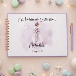 Libro de Firmas Comunión: Diseño Malva Elegante | Recuerdo Personalizado