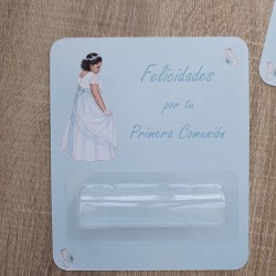 Tarjeta para Regalar Dinero Comunión: Diseño Celeste | Elegante y Personalizado