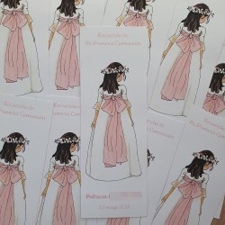Marcapáginas Recordatorio Primera Comunión: Diseño Rosa Sencillo | Kalukuqui