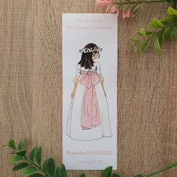 Marcapáginas Recordatorio Primera Comunión: Diseño Rosa Sencillo | Kalukuqui
