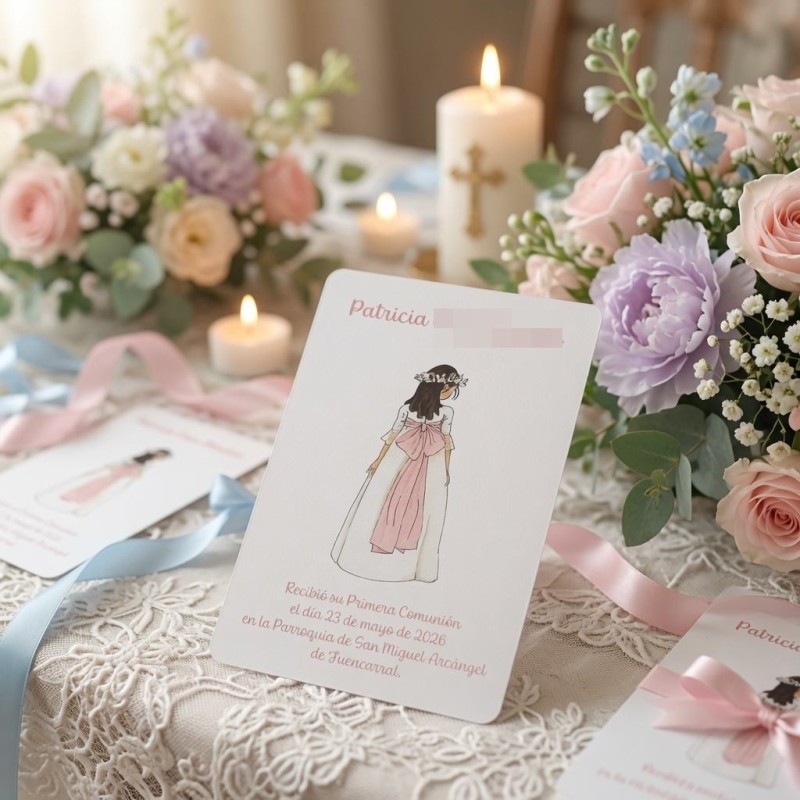 Recordatorio Primera Comunión: Diseño Rosa Sencillo y Elegante | Kalukuqui