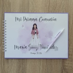 Libro de Firmas Comunión: Personalizado con Foto y Diseño Malva | Kalukuqui
